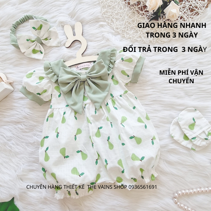 Body nơ quả lê xanh màu siêu dịu mát sét 3 món xinh xắn nón giày