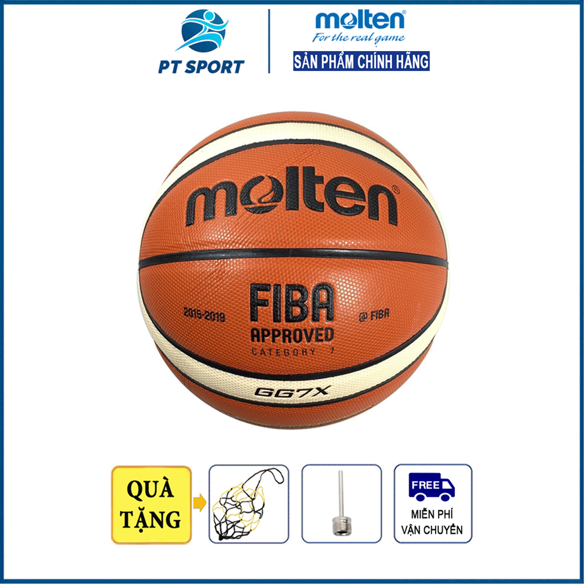 Banh bóng rổ da Molten GG7X - size 7 Thái Lan Chính Hãng (Tặng kim + Túi lưới đựng bóng)