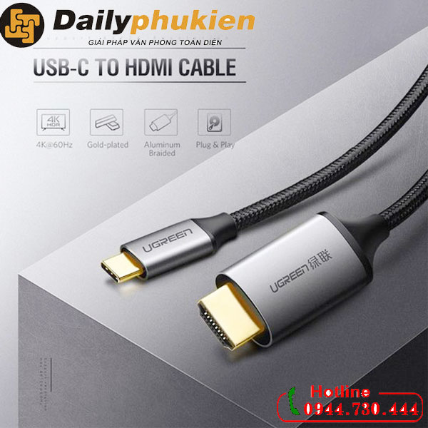 Dây chuyển usb type c sang hdmi dài 3m ugreen 50766, cáp usb-c sang hdmi