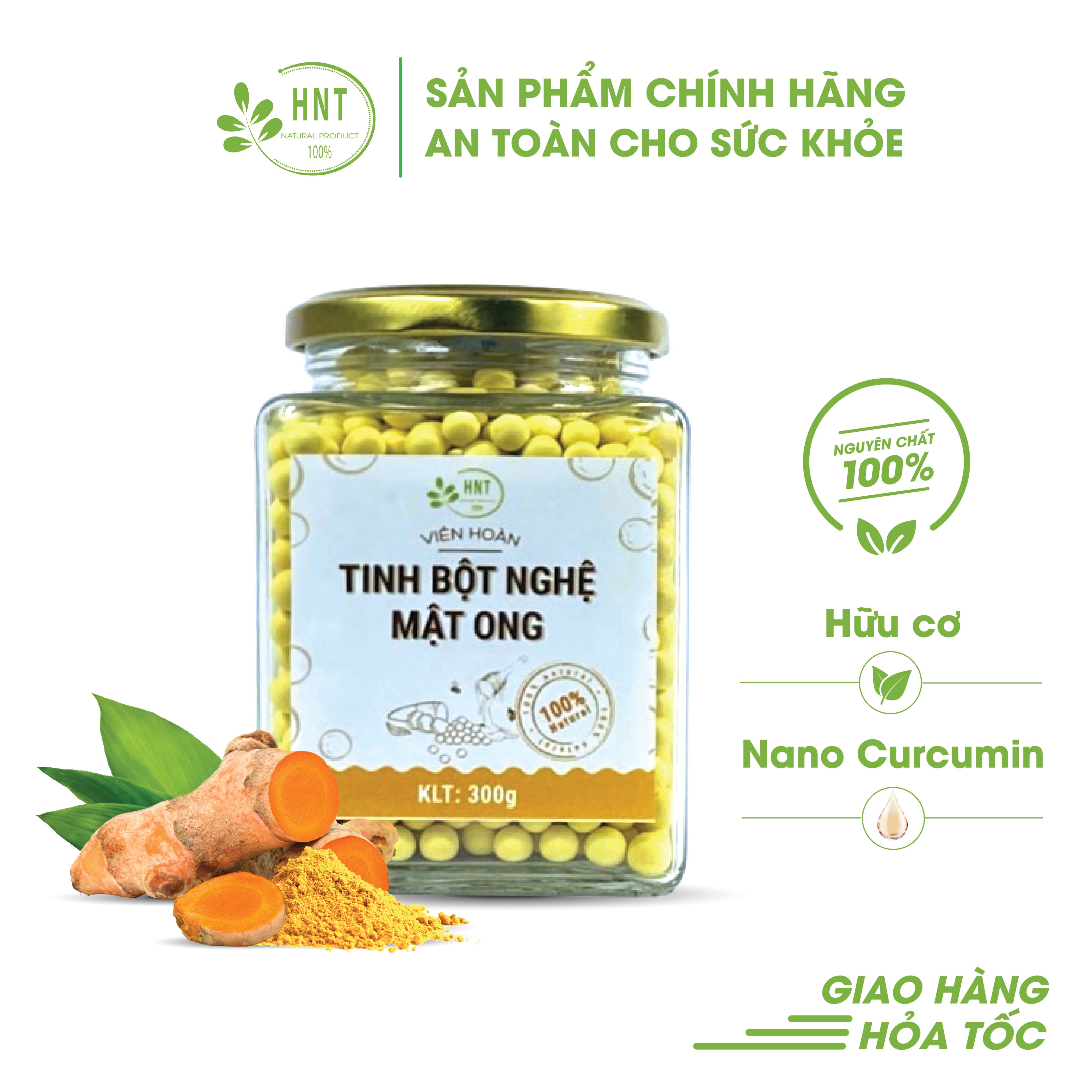 Viên tinh bột nghệ mật ong nano curcumin cao cấp hỗ trợ bệnh đau dạ dày - nông sản sạch HNT VTBN300