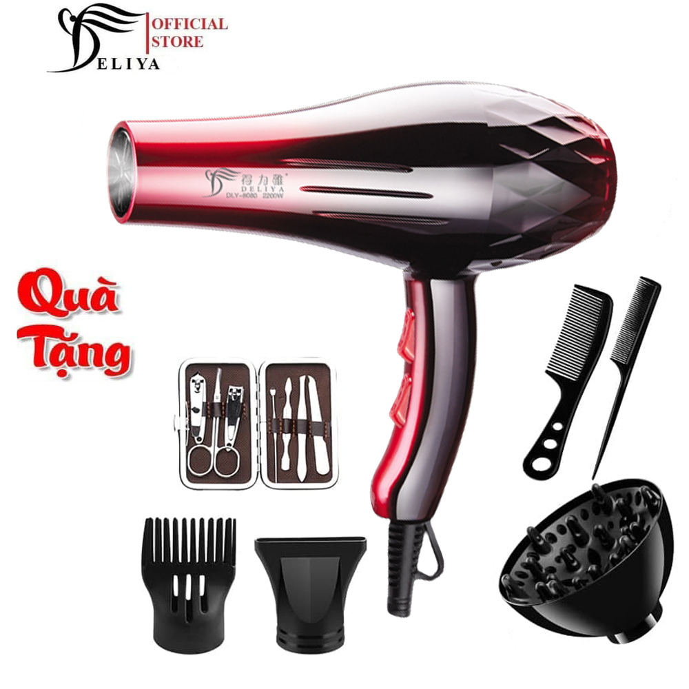Máy sấy tóc, máy sấy DELIYA 8080 2 chiều nóng lạnh công suất lớn - Tặng kèm 5 phụ kiện BẢO HÀNH 12 THÁNG