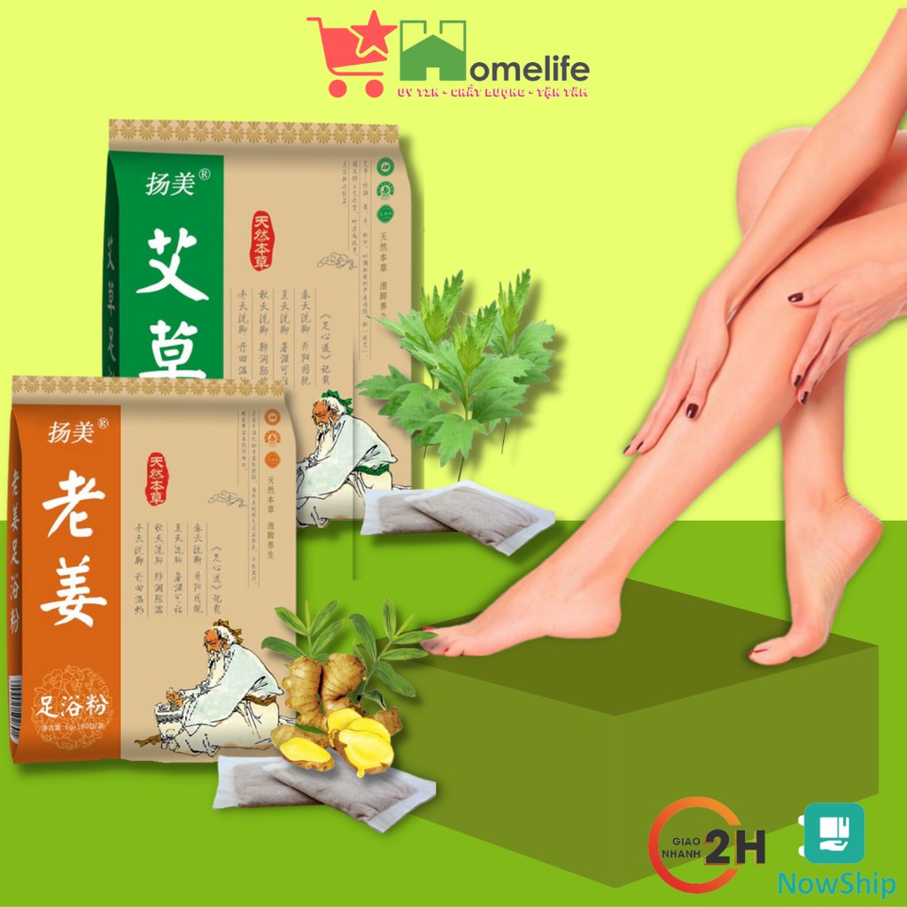 Thảo dược ngâm chân ngải cứu, gừng - bịch 100 gói thải độc bàn chân