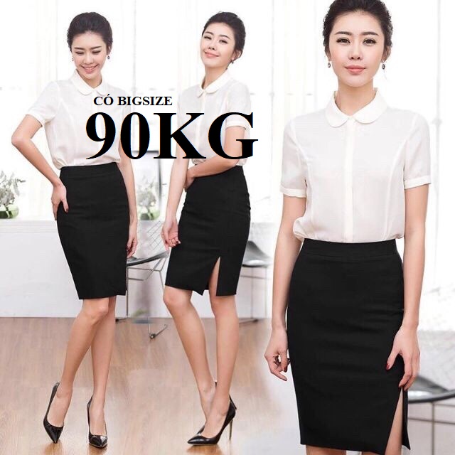 Chân váy Bút chì Vải thun Umi Hàn, XẺ TÀ TRƯỚC, Có sai lớn, size đại tới 86KG, Chiều Dài Váy 50 Cm..