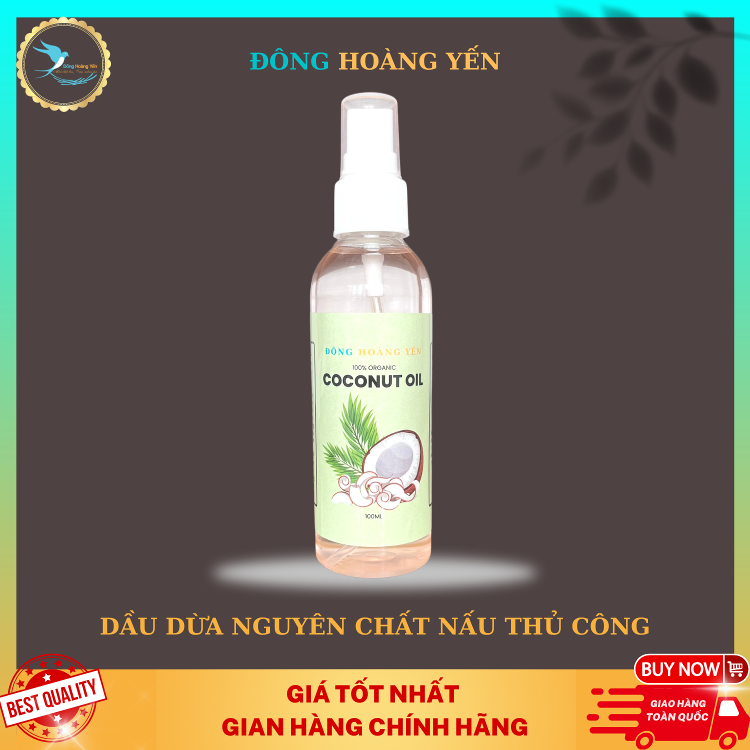Dầu dừa nguyên chất 100% - dầu dừa hữu cơ đông hoàng yến, nấu thủ công, tinh khiết nhiều công dụng - chai xịt 100ml