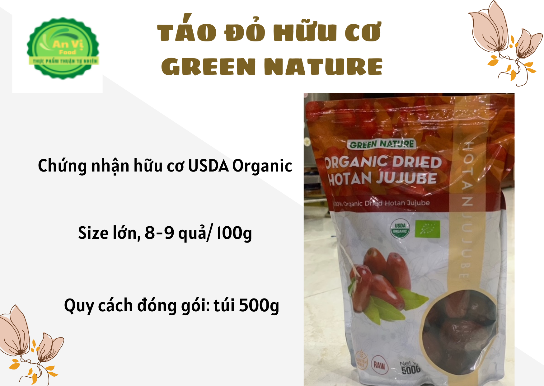 Táo đỏ hữu cơ Hotan Organic Jujube fruit 500g