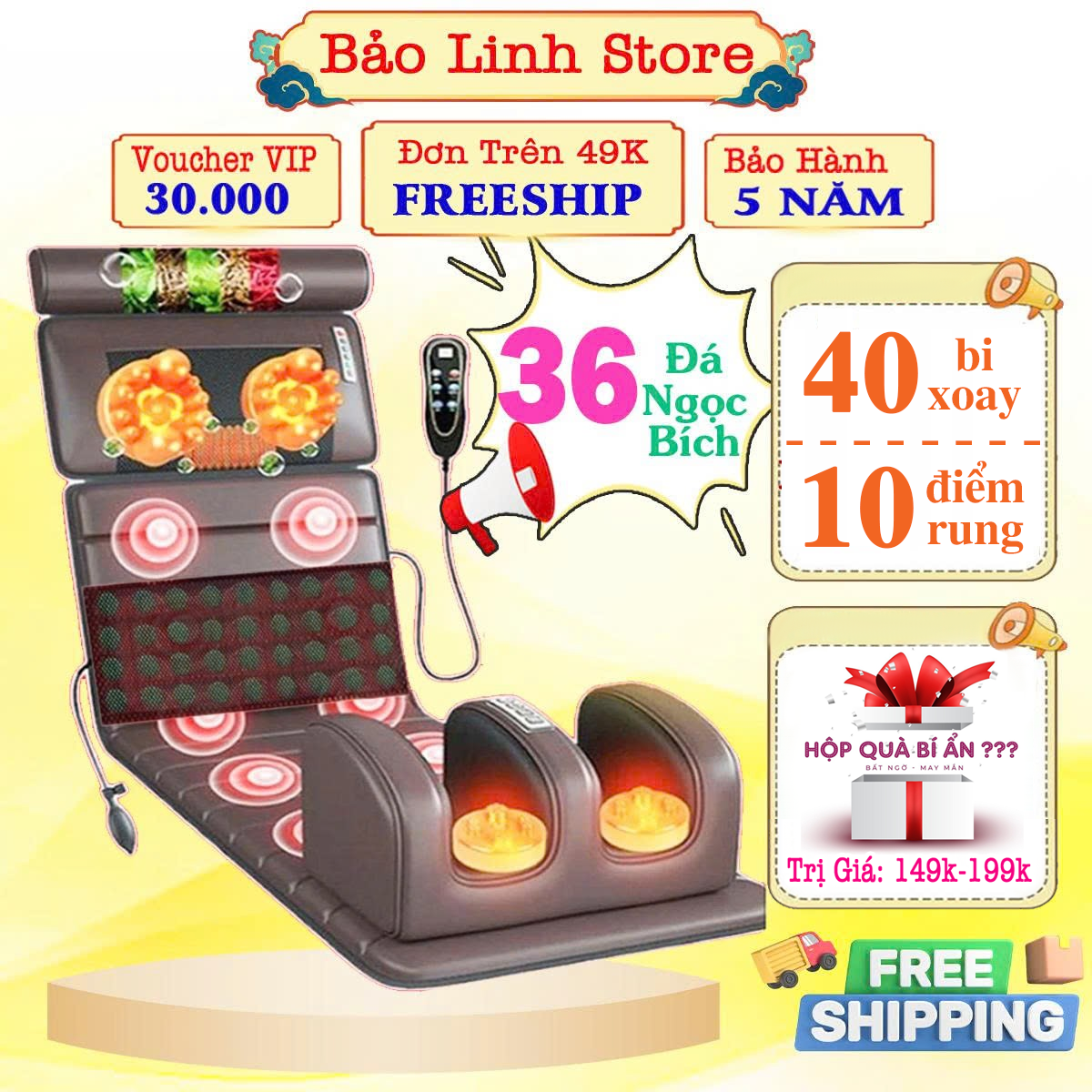 Nệm massage toàn thân cao cấp 18 viên đá ngọc bích nhật bản, Đệm mát xa toàn thân cao cấp OSAKA Máy massage cổ vai gáy lưng hông giúp thư giãn lưu thông khí huyết giảm đau nhức,.Máy mát xa - Đệm massage - Đệm mat xa