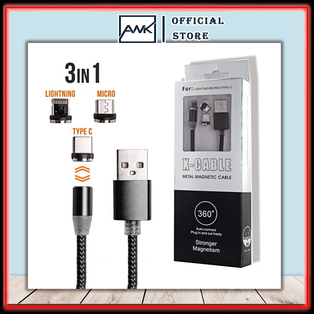 [HCM]Cáp sạc từ dây dù 3 đầu hít nam châm đa năng 3 in 1-1 dây kèm 3 đầu sạc. dây sạc samsung iphone oppo