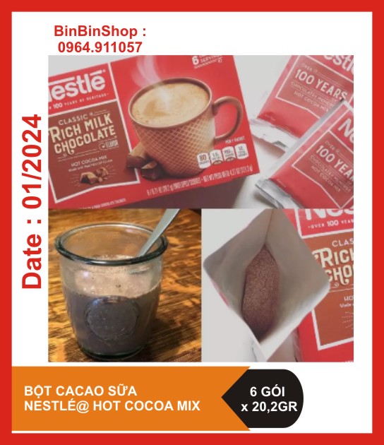 Bột Cacao Sữa Nestlé Hot Cocoa Mix (6 gói x 20,2gr) - Date 01/2024