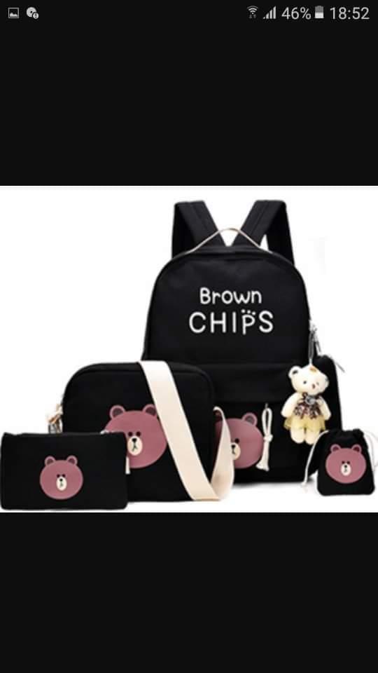 Balo hàn quốc set gấu Brown chips siêu dễ thương ( chất liệu bố chống thấm 99%)