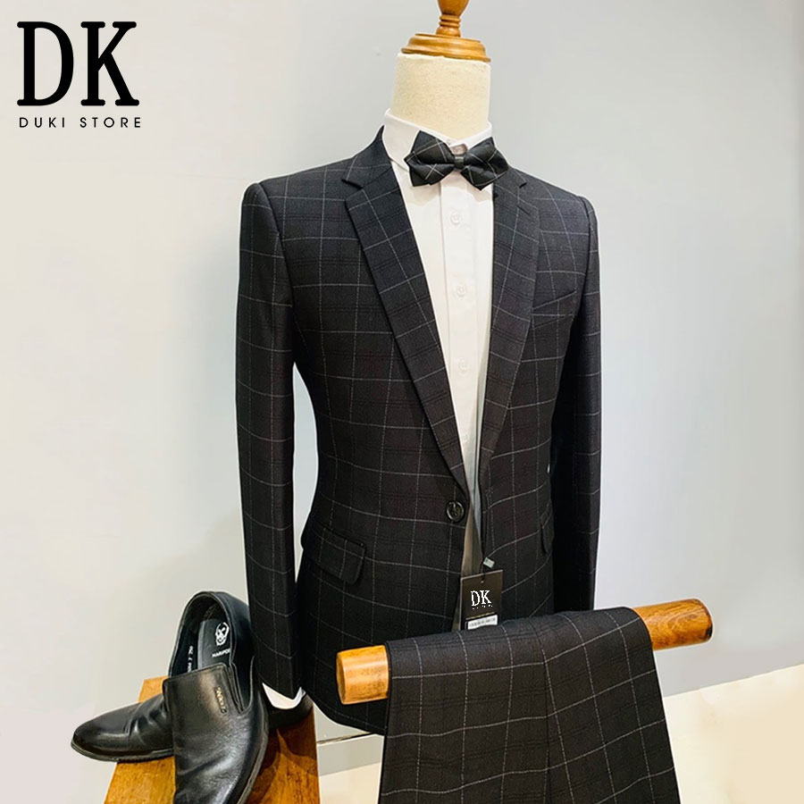 Bộ vest nam kẻ caro màu đen sang trọng dka0080 - duki store