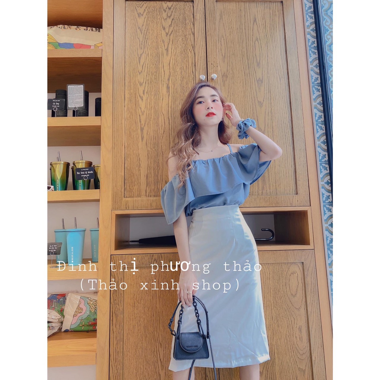 ❤️Set bộ vay xẻ+ áo bẹt vai xanh, chất iệu tốt, bền màu, mang lại cảm giác thoải mái cho người mặc, cam kết sản phẩm như hinh
