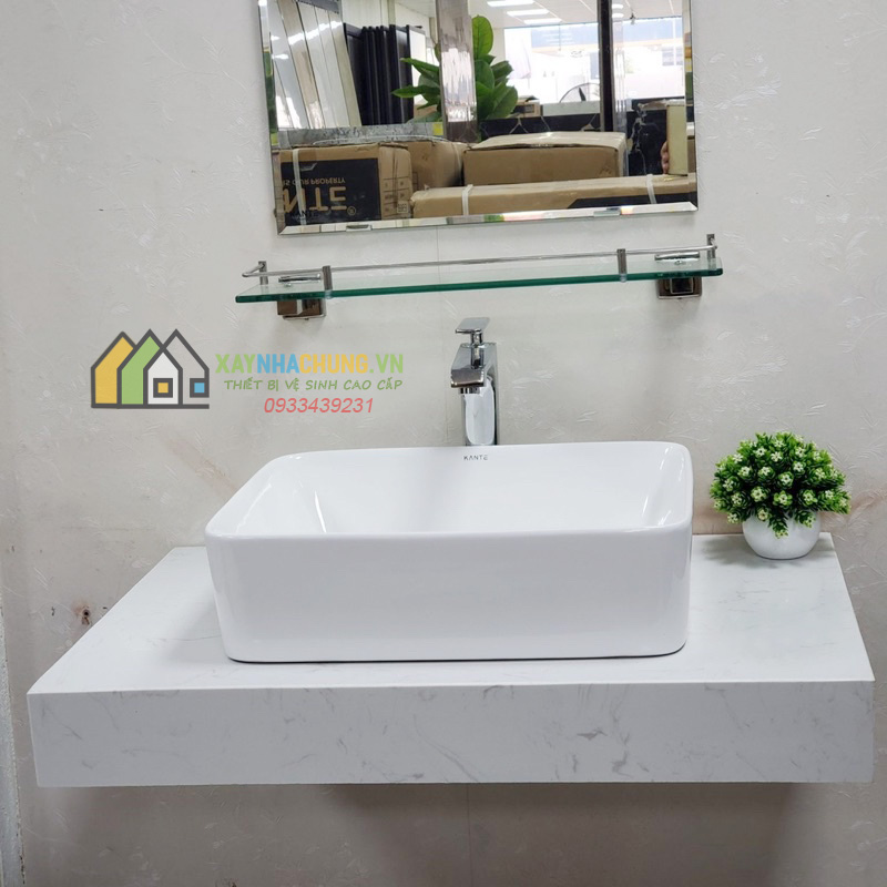 Bàn đá đặt lavabo trắng cao cấp
