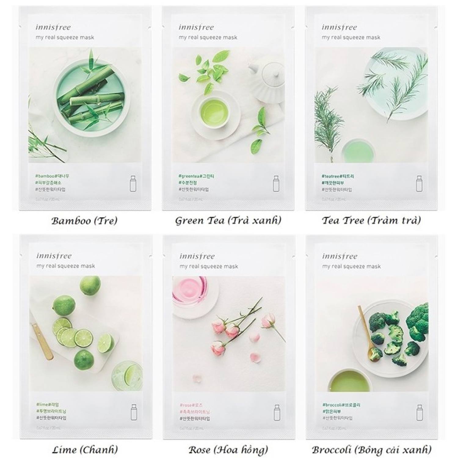 Mặt Nạ Innisfree Hàn Quốc 18 Vị Chiết Xuất Mặt Nạ Giấy Innisfree My Real Squeeze Mask nhiều vị