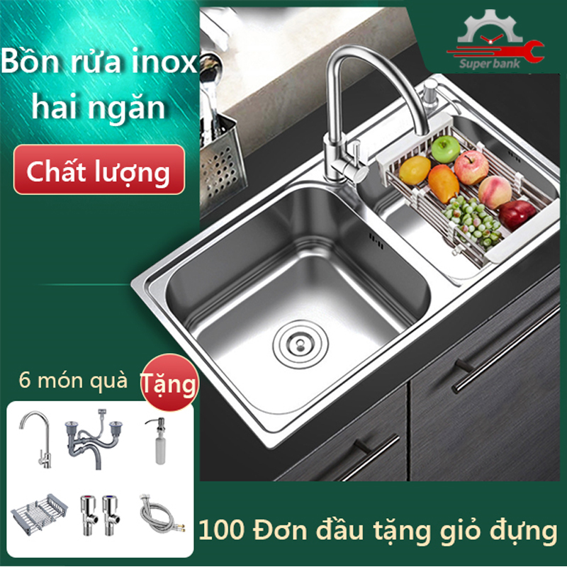 Chậu Rửa Chén Bát chậu rửa dày cao cấp Inox 304 chậu rửa 7 phụ kiện chậu rửa bảo vệ môi trường dễ rửa chậu rửa