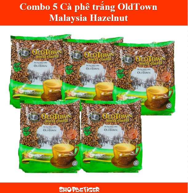 Date 2024 Combo 5 bịch Cà phê trắng OldTown Malaysia Hazelnut