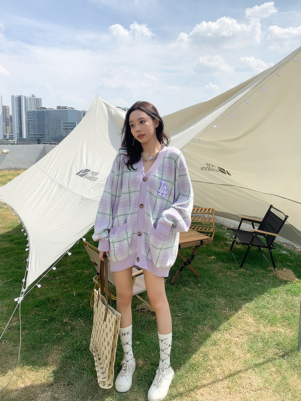 2023 Phiên Bản Cao MLB Cardigan Dệt Kim NY Full In Áo Khoác Len Cặp Đôi Nam Rộng Rãi Giản Dị Kẻ Sọc Cổ Điển