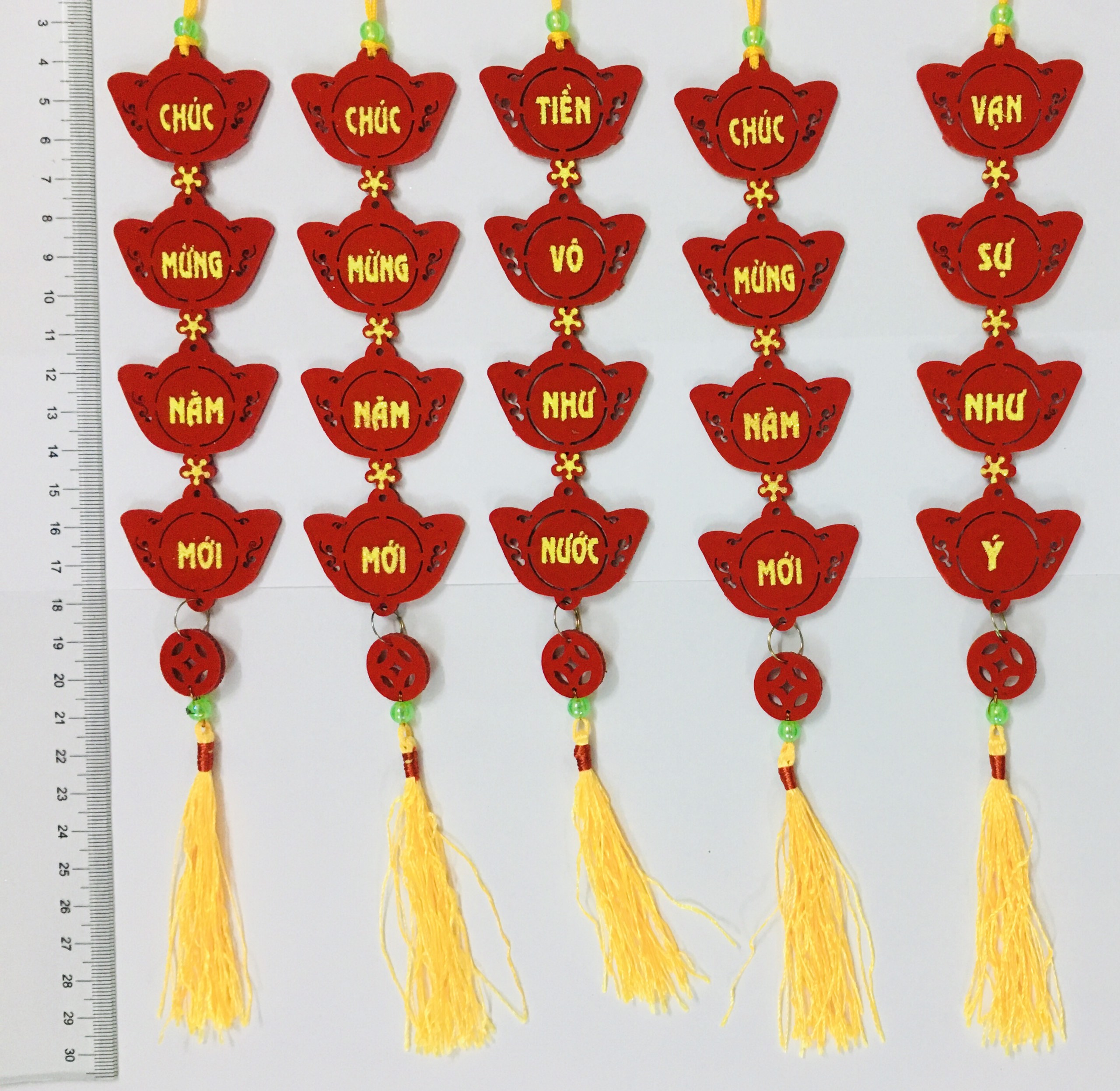 sỉ 5 dây liễng trang trí tết vàng đại chữ việt in trên vải nhung D