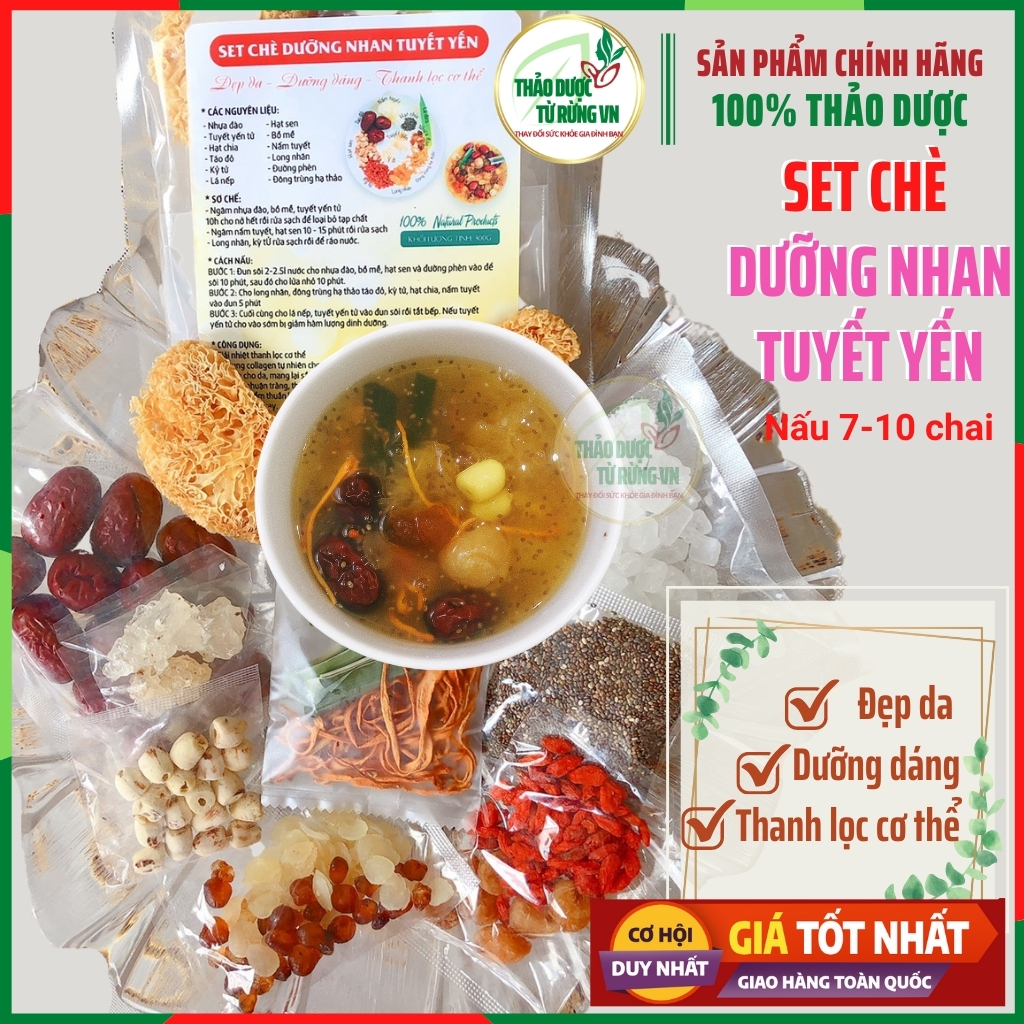 Chè tuyết yến dưỡng nhan - set chè dưỡng nhan nấu 7 - 10 chai 330ml 1 bát chè tuyết yến bằng 10 lần đắp mặt