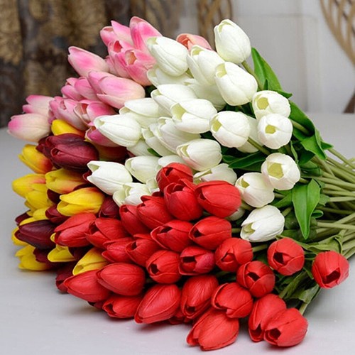 Bó 10 cành hoa tulip đủ màu sắc được chọn màu mình thích , tu lip cắm bình trang trí nội thất, loại lá xoăn giống thật