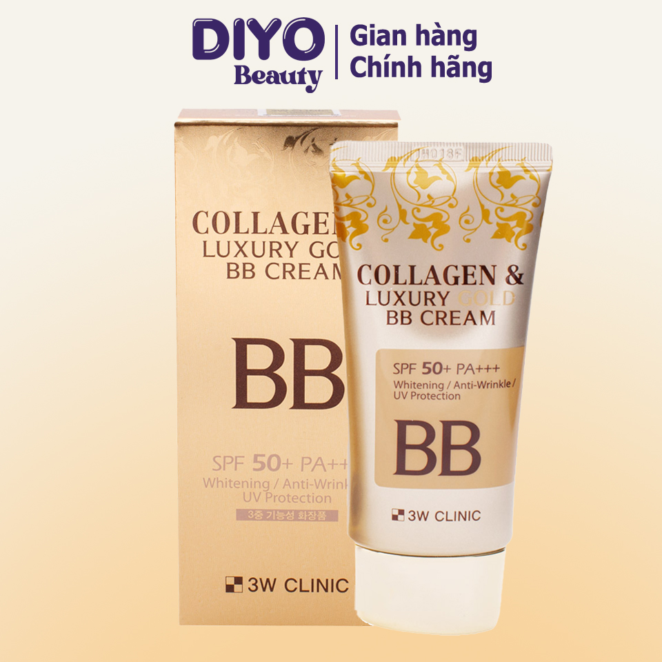 Kem nền trang điểm 3w clinic collagen & luxury gold bb cream spf50+ pa+++ 50ml hàn quốc - diyo beauty
