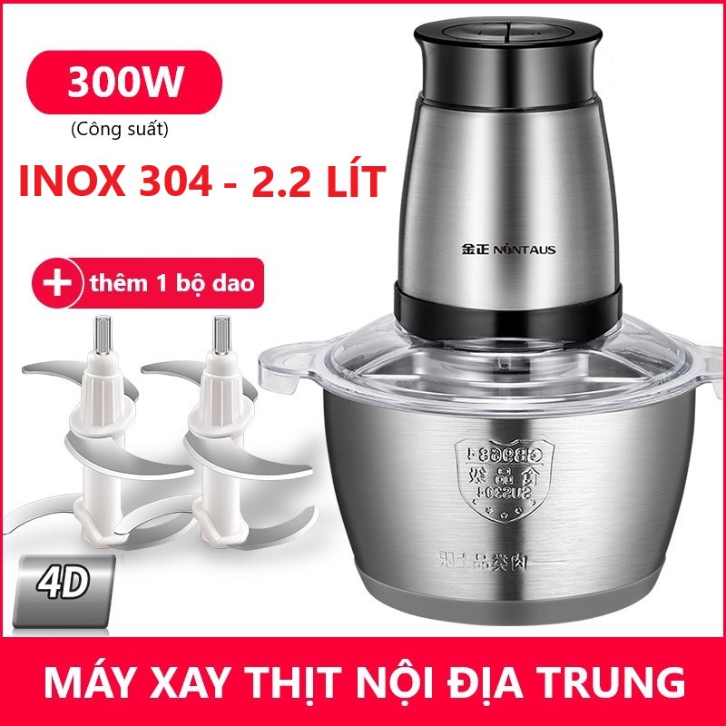 [Mẫu mới: 2.2L + Mua 1 tặng 1] Máy xay thịt cá đa năng NINTAUS cối Inox 304 cao cấp Nội địa Trung. Công suất lớn 300w cho gia đình, 2 tốc độ, hệ 4 lưỡi xoáy kép. Tặng thêm 1 bộ lưỡi kép dự phòng