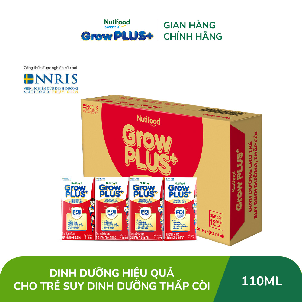 Thùng sữa nước pha sẵn GrowPLUS+ suy dinh dưỡng - Hỗ trợ tăng cân, tăng chiều cao - Trên 1 tuổi (48 hộp x 110ml) (Bao bì tùy đợt nhập hàng)