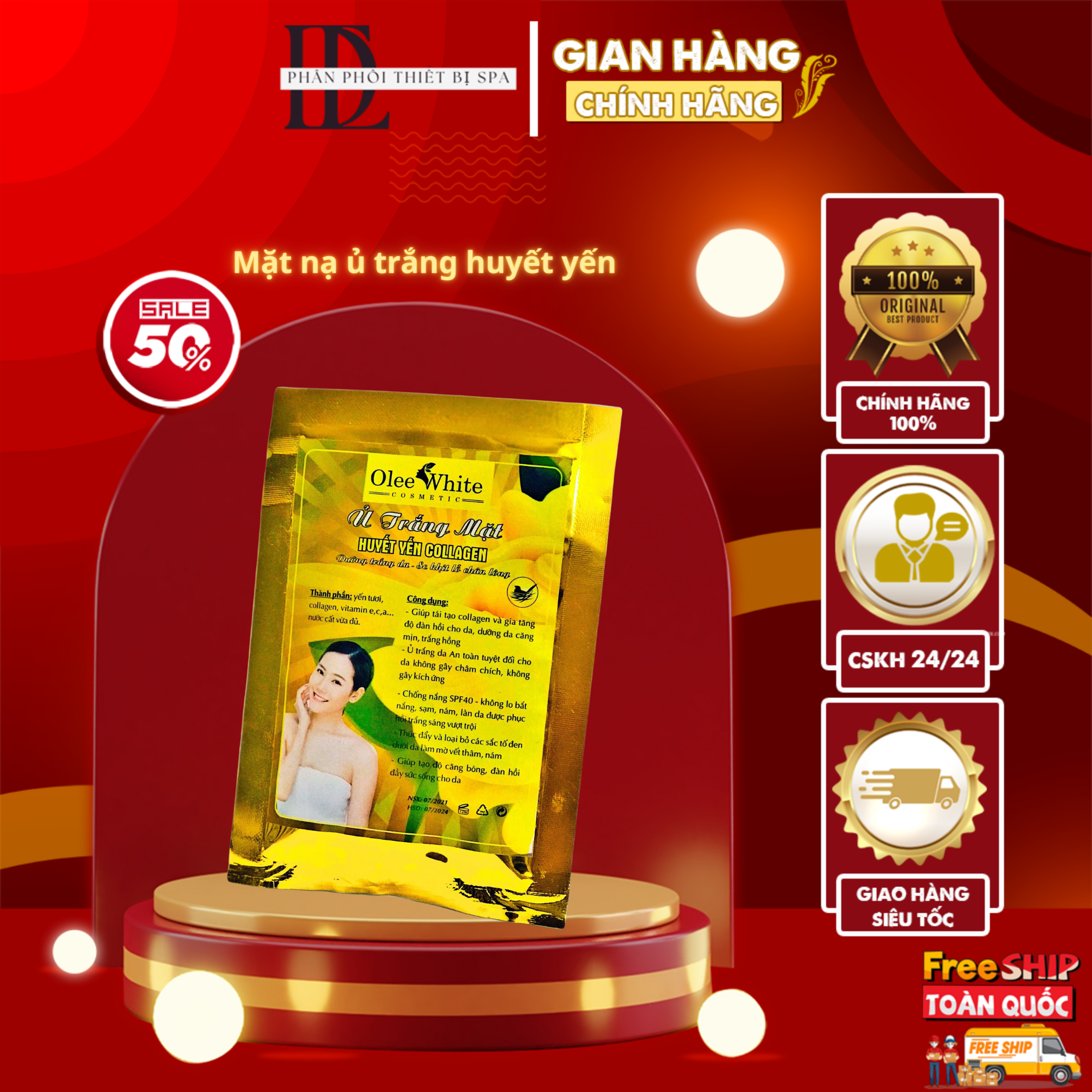 Mặt nạ ủ trắng mặt huyết yến collagen