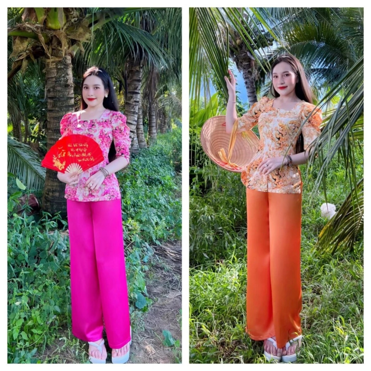 Sét bộ bà ba cổ vuông nút ngọc siêu xinh