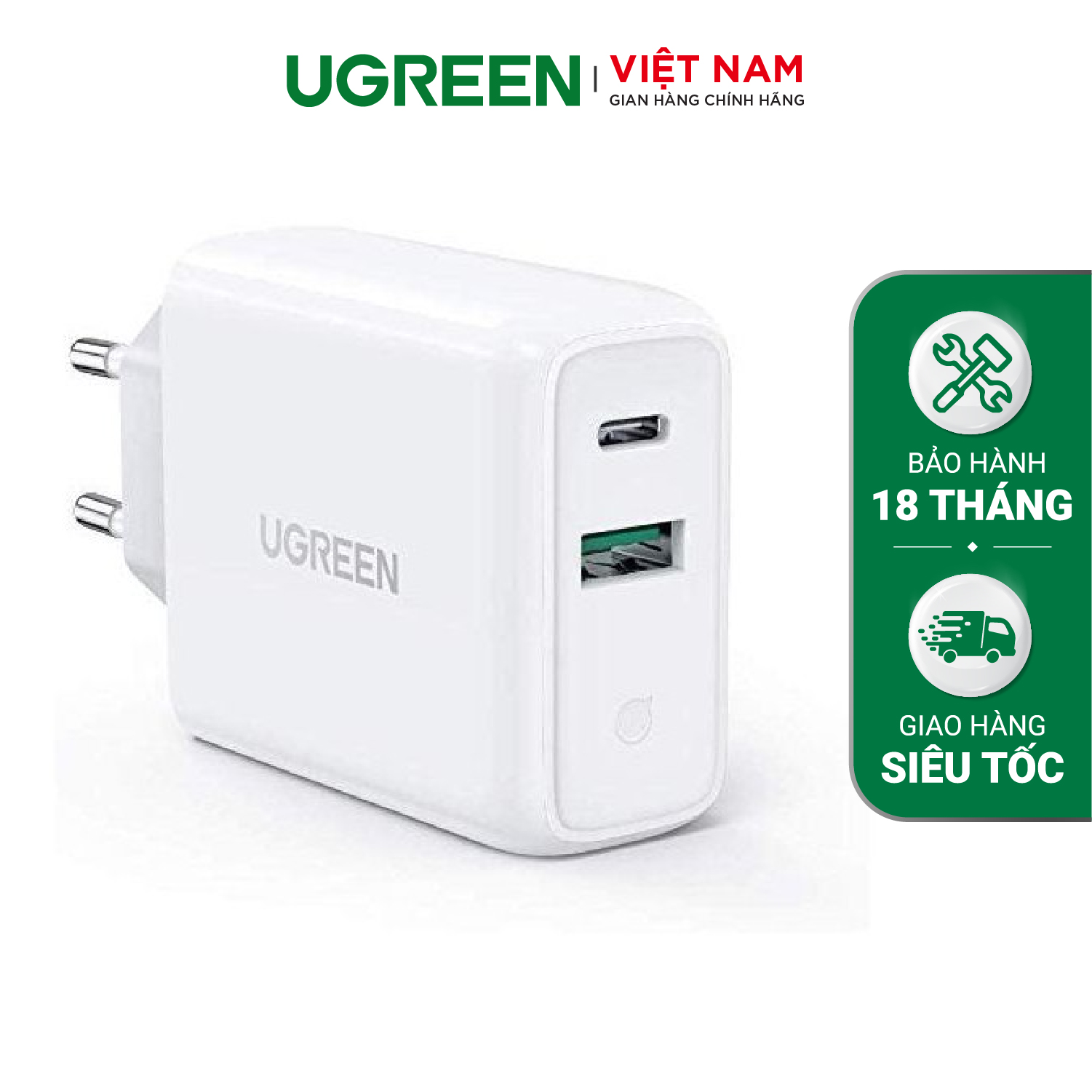 Sạc nhanh chuẩn quick charge 3.0 4.0 sạc USB A type C 36W QC4.0 màu đen