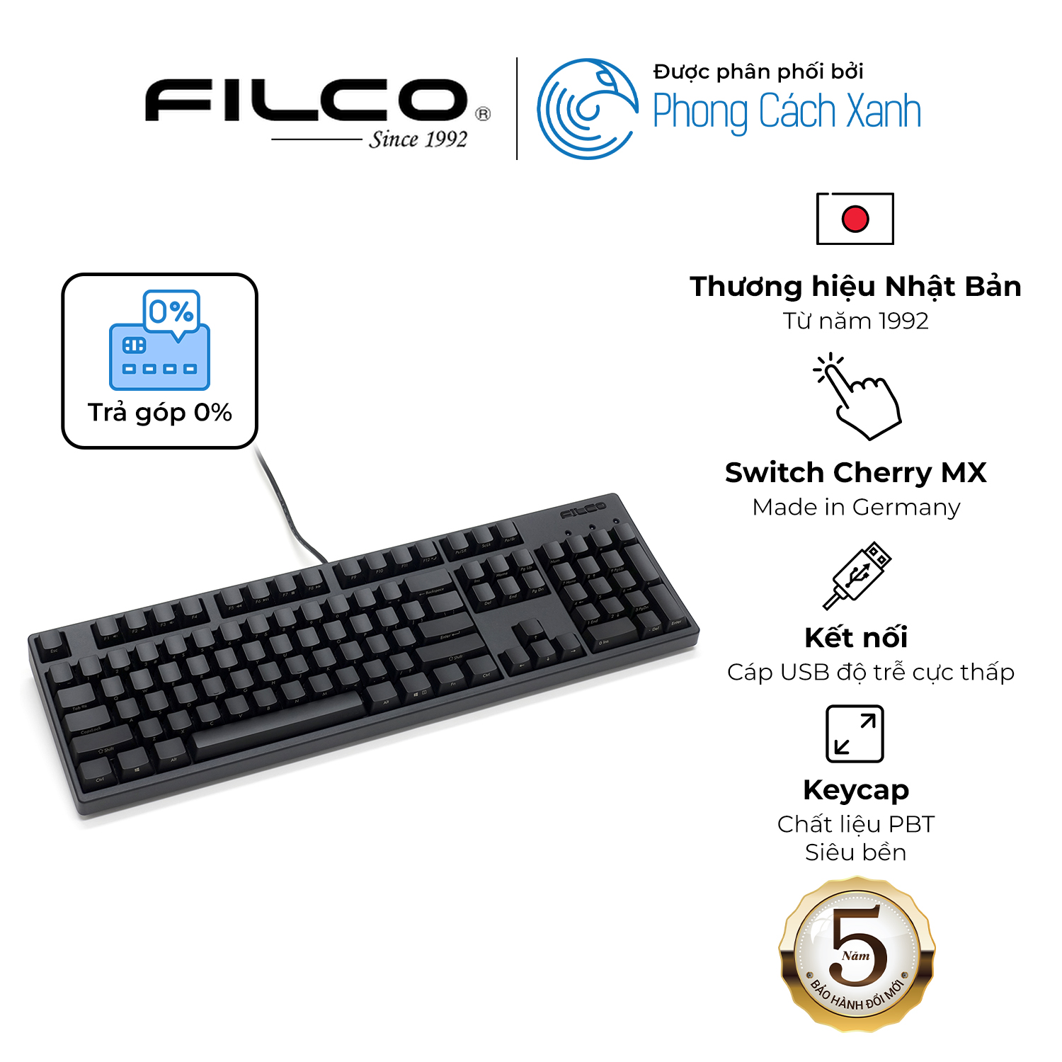 Bàn phím cơ Filco Majestouch 3 Ninja Fullsize - Hàng Chính Hãng