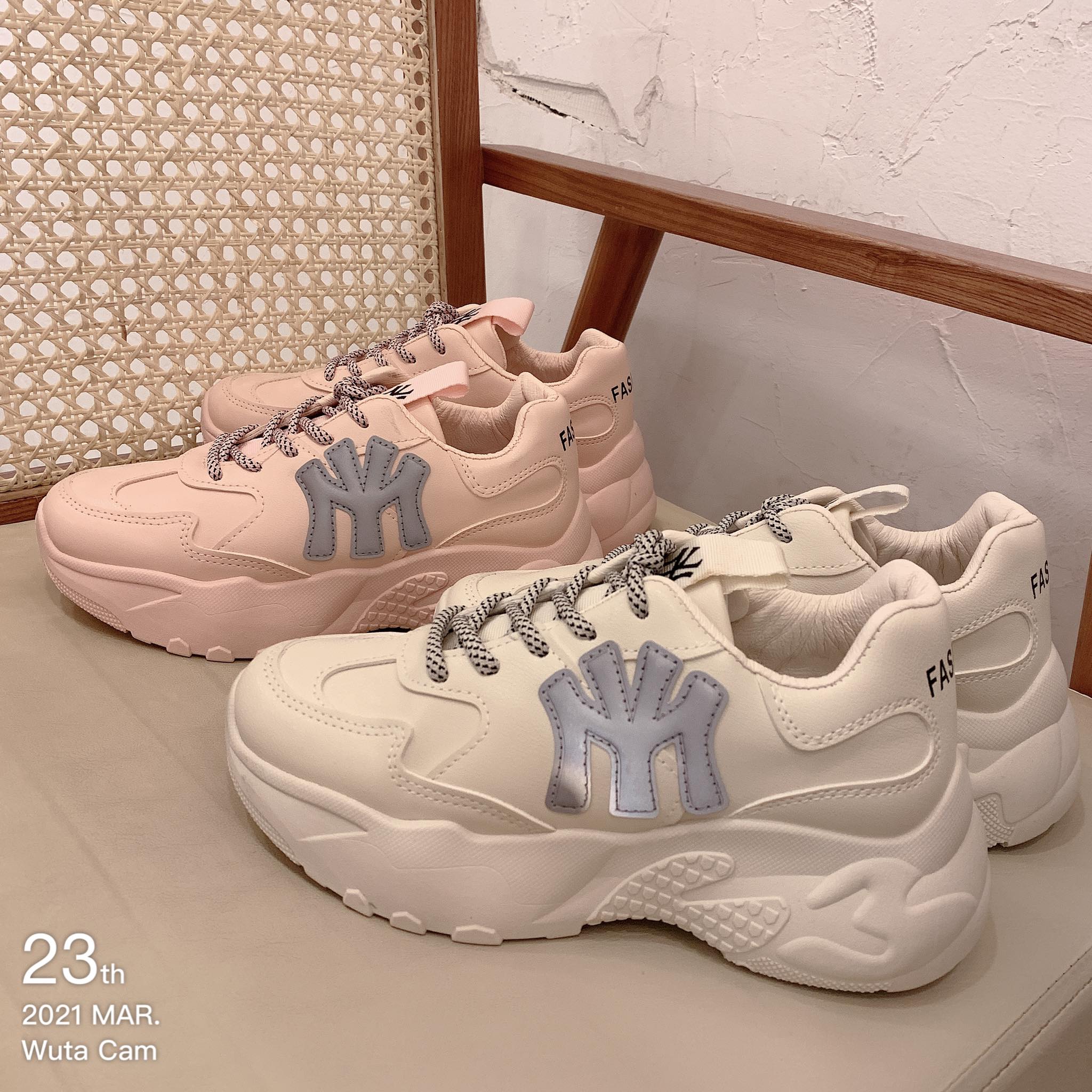 Giày thể thao nữ , giày sneaker cao cấp NY hồng kem , ảnh thật shop chụp
