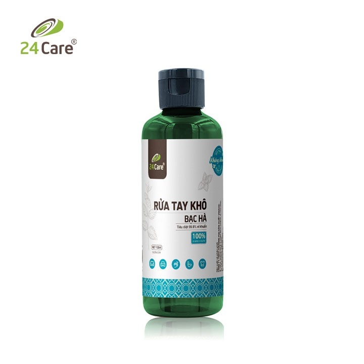 [DIỆT KHUẨN] Nước rửa tay khô tinh dầu Bạc Hà 24Care 100ML– Diệt khuẩn 999% đạt tiêu chuẩn FDA Hoa Kỳ - Giới hạn 1 sản phẩm/khách hàng