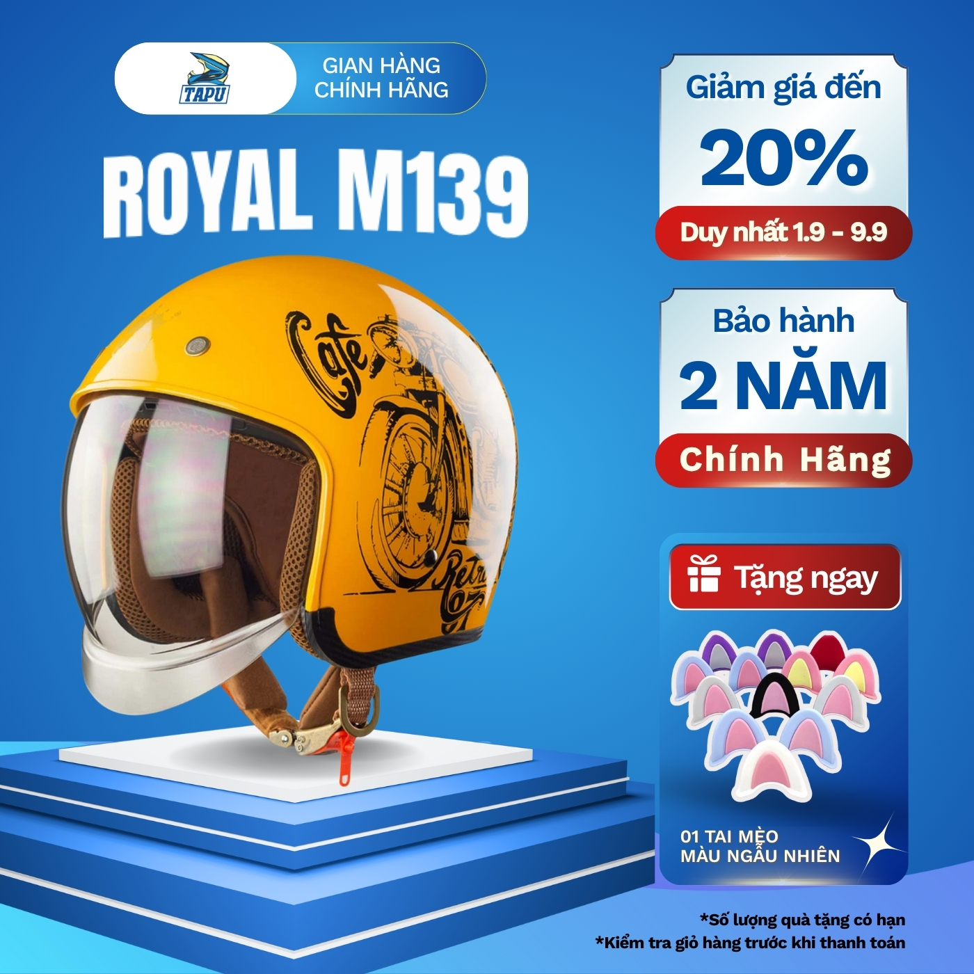 Royal M139 3/4 Hat Genuine Acoustic Glass with Glossy Gold V7 Stamp | Removable Lining, Dustproof and Sunproof, 24-Month Warranty Giá 590,000 Đồng*Miễn phí vận chuyển