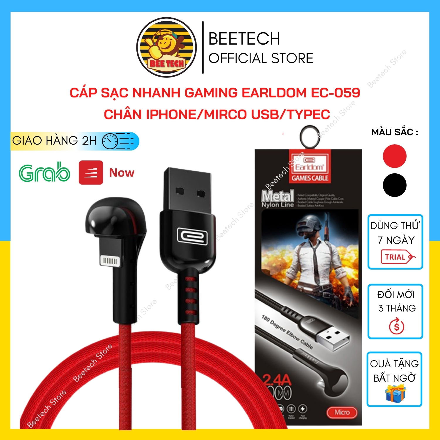 Cáp sạc gaming, cáp chống gãy đầu Earldom EC-059 cho iPhone/MicroUSB/TypeC - Beetech