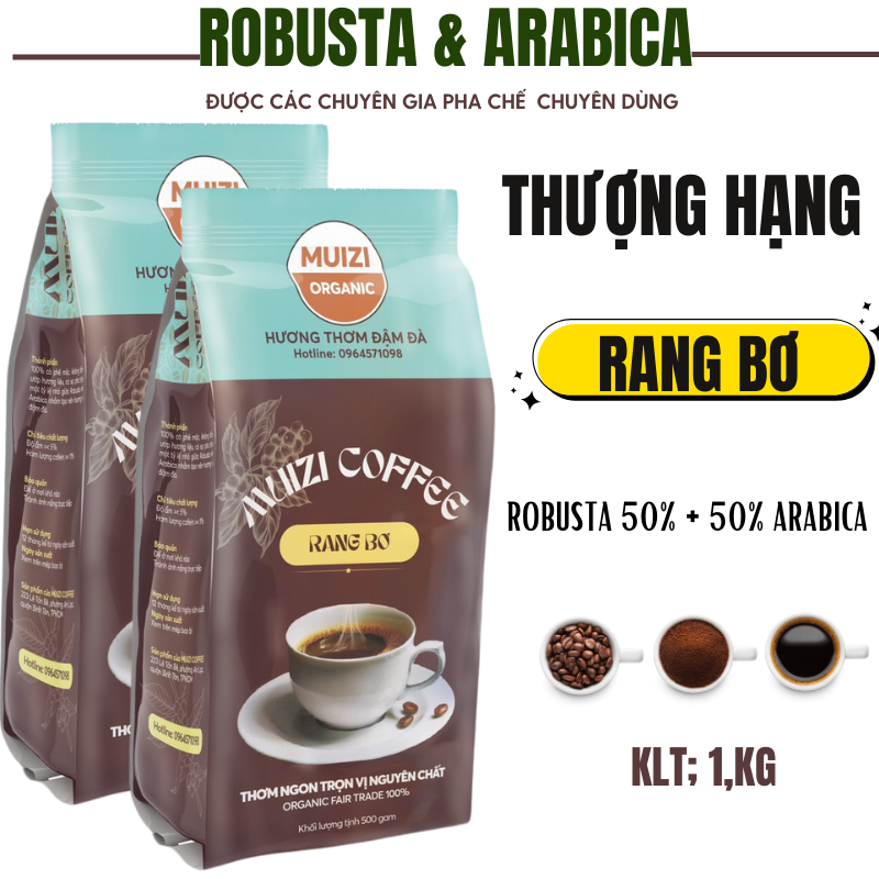 Cà phê hạt nguyên chất, cà phê hạt robusta rang bơ robusta 50% + 50% arabica loại thượng hạng