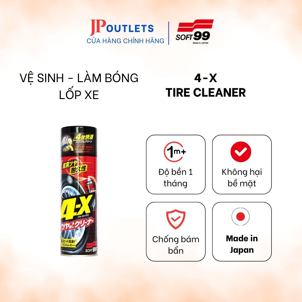[HÀNG NHẬT - GIÁ TỐT] CHAI XỊT VỆ SINH, PHỦ BÓNG LỐP XE Ô TÔ 4-X TIRE CLEANER L-14 | SOFT99 JAPAN