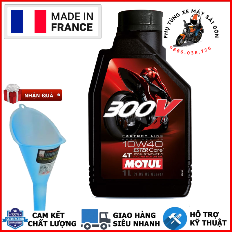Nhớt MOTUL 300V FACTORY LINE 10W40 (Tem 3 lớp) Nhập khẩu Pháp [Mua 5 tặng 1 phểu]