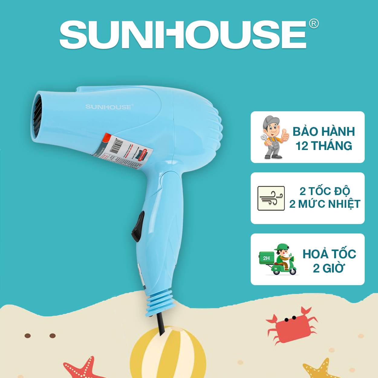 Máy sấy tóc sunhouse shd2305 - bảo hành 12 tháng