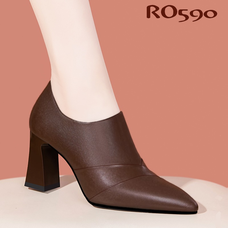 Giày bốt nữ cao gót 7cm giày boot cổ thấp thời trang hàng hiệu Rosata da