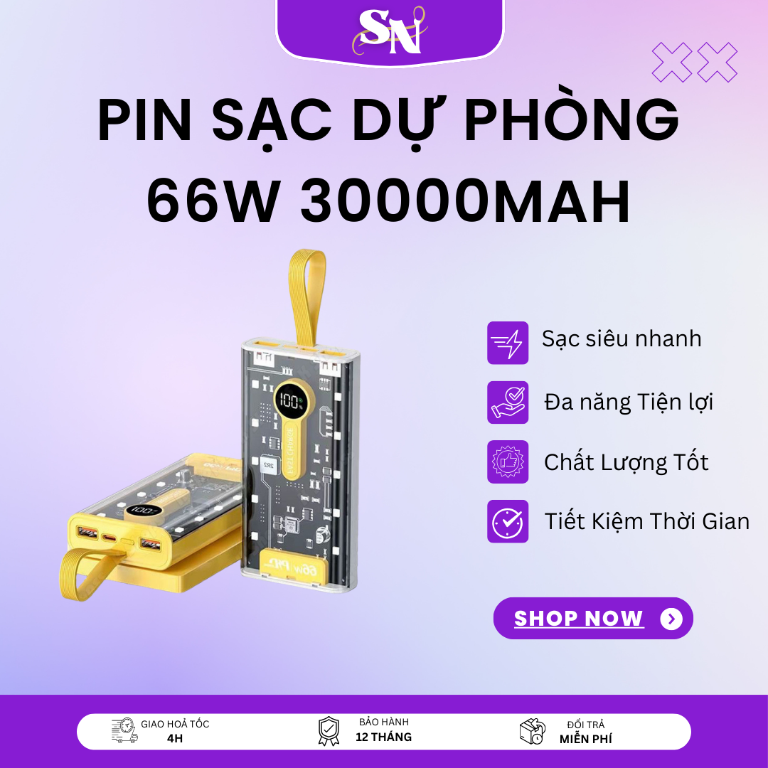 Sạc dự phòng nhanh PD 66W trong suốt DJR10 30000mAh Pin dự phòng 30.000mAh 66W DJR10 Pin Sạc Dự Phòng 30000 mAh Sạc Siêu Nhanh 66W Sạc dự phòng 30000mah 66w hàng chính hãng, giao nhanh