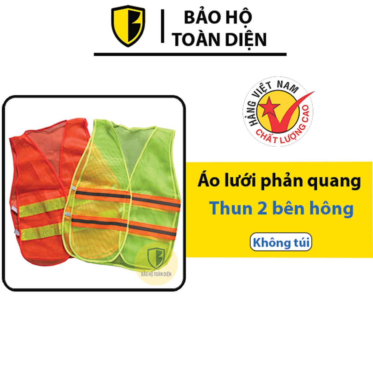 Áo lưới phản quang thun 2 bên _ Áo phản quang bảo hộ lao động VN không túi | Áo phản quang lưới cho công trình, nhà máy