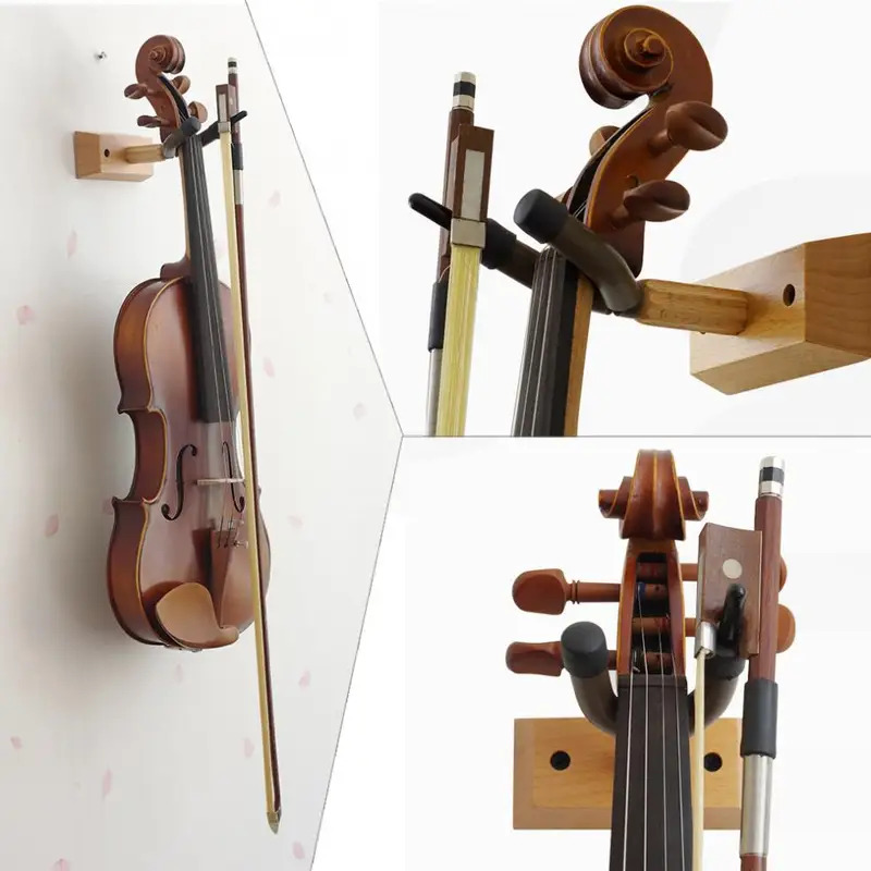 Flanger Gỗ Cơ Sở Wall Mount Violin Móc Áo Móc Chủ Với Bow Chủ Đối Với Trang Chủ Và Lưu Trữ Hiển thị Lưu Trữ Violin