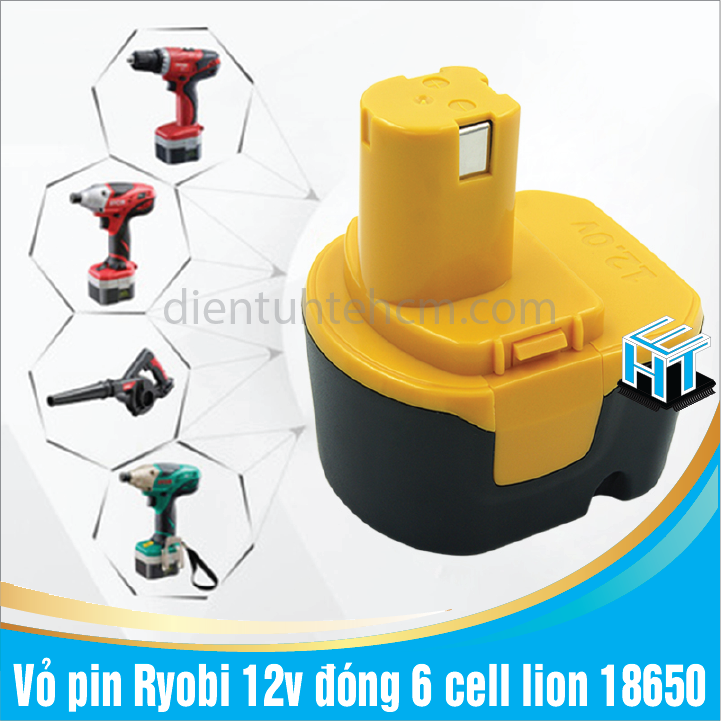 Vỏ pin ryobi 12v đóng 6 cell lion 18650