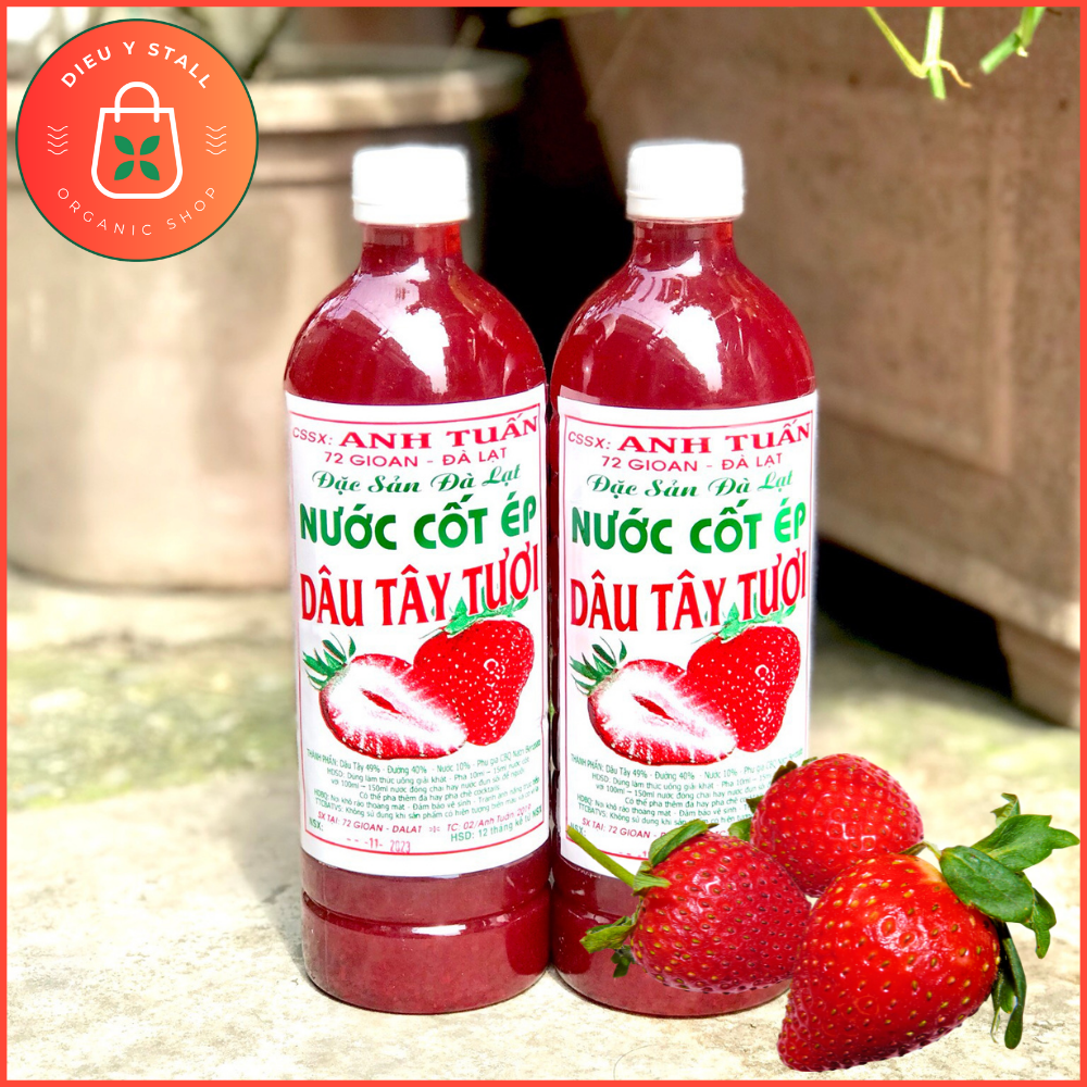 Nước cốt dâu tây Đà Lạt lên men tự nhiên hữu cơ 100% nguyên chất Đà Lạt 500ml và 1000ml