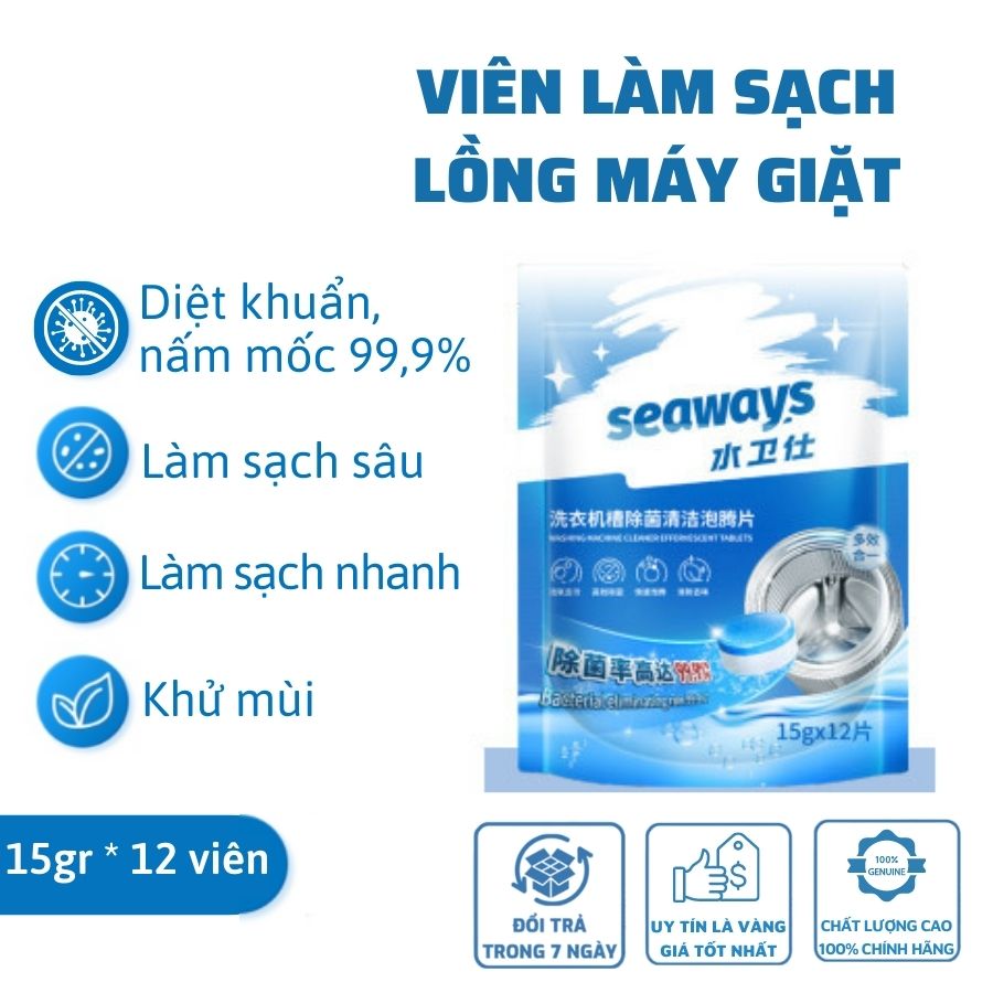 Viên vệ sinh lồng máy giặt công nghệ cao seaways - diệt sạch 99,99% vi khuẩn -tẩy sạch cặn máy giặt