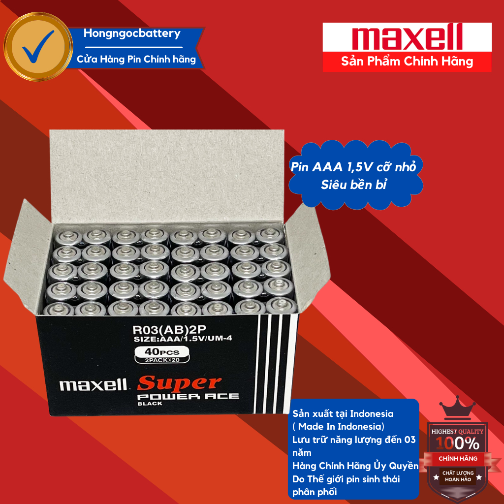 Hộp 40 viên pin đũa AAA ( 3A ) Maxell R03P - Hàng chính hãng Max_ell Super Power Ace