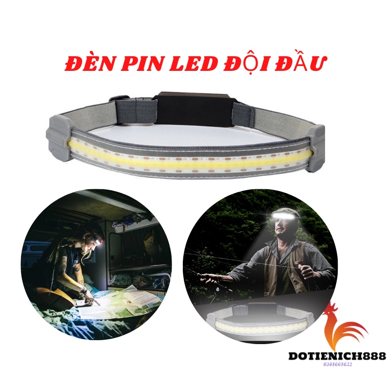Đèn Pin đội đầu pha LED COB ánh sáng trắng/đỏ chống nước 3 chế độ sáng