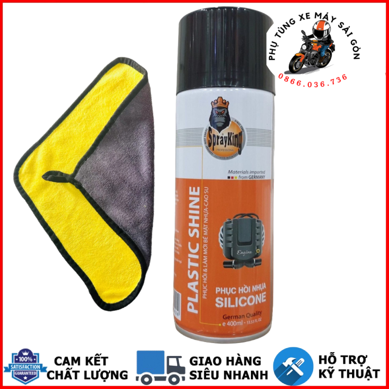 Phục hồi nhựa nhám dưỡng đen Sprayking Plastic Shine 400ml và khăn 3M