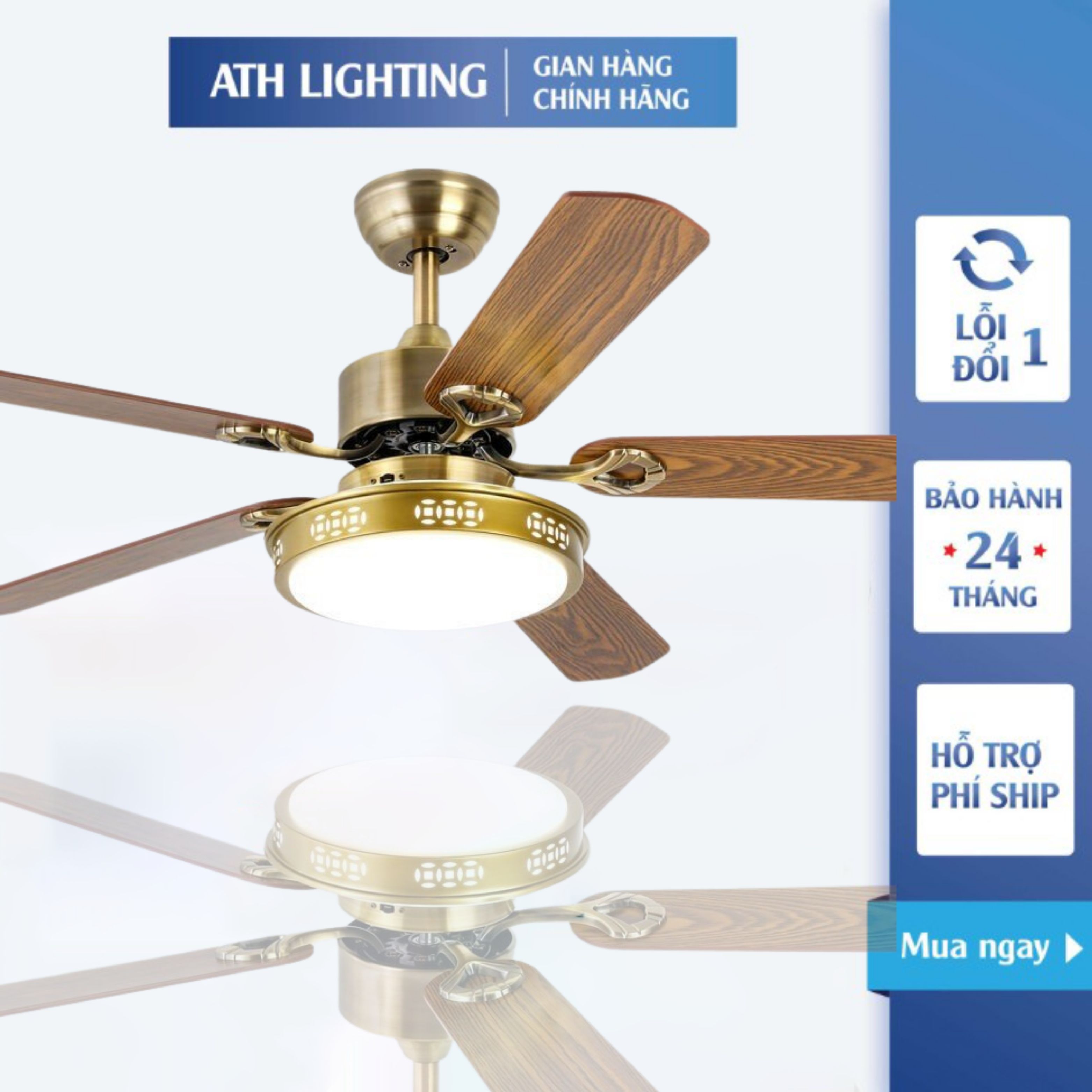 Quạt Trần ATH LIGHTING Loại Quạt Trần Đèn Led 3 Chế Độ Ánh Sáng Có Điều Khiển Từ Xa Quạt 6 Cấp Độ Gió Có Hẹn Giờ Và Remote