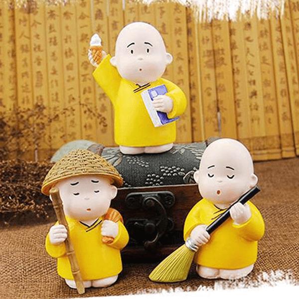 Bộ tượng 3 chú tiểu áo vàng tịnh tâm - trí tuệ - hành động